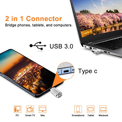 MECO ELEVERDE Pendrive 64 GB USB 3.0 USB Tipo C OTG Memoria USB Memory Stick Flash Drive Interfaz USB 3.1& 3.0 con Llave Impermeable Compatible con Type C Smartphone/Tablet/Laptop, iPhone Except