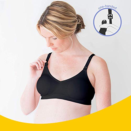 Medela Sujetador para embarazo y lactancia Comfy, M, Negro. Se adapta al cuerpo cambiante de la mamá durante toda la maternidad. Sin costuras y con clip para un mayor contacto piel con piel