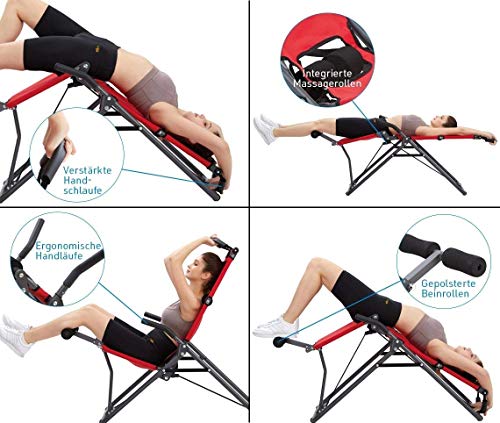 Mediashop Back Lounge - Banco de inversión para entrenamiento de la espalda, estiramiento de la columna vertebral, hasta 110 kg, dinámico, 250 kg, estático, rodillos de masaje integrados, plegable