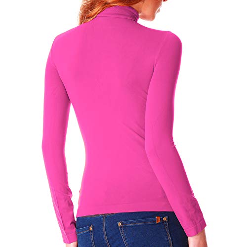 MediaWaveStore VKA22 Camiseta térmica para Mujer con Interior de Felpa Cuello Alto (Fucsia, XL-XXL)