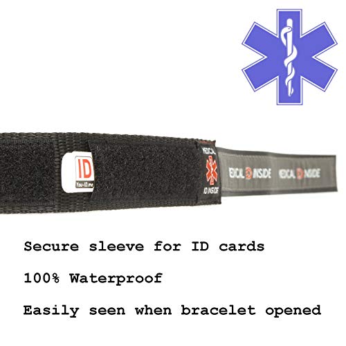 Medical Pulsera de identificación de gran valor. Obtenga la pulsera, 6 tarjetas de identidad de repuesto y rotulador especial. Pulsera de identificación médica para adultos y niños por Vital ID. 100% resistente al agua y a prueba de desgarros. Almacene co Medical Pulsera de identificación de gran valor. Obtenga la pulsera, 6 tarjetas de identidad de repuesto y rotulador especial. Pulsera de identificación médica para adultos y niños por Vital ID. 100% resistente al agua y a prueba de desgarros. Almacene co