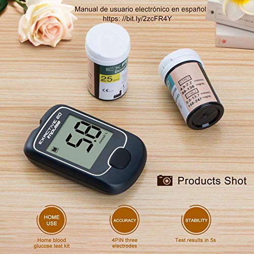 Medidor de glucosa en sangre, kit de prueba de glucosa en sangre con codefree tiras de prueba de glucosa en sangre x 50 y dispositivo de punción por Exactive EQ Impulse - mg/dL Medidor de glucosa en sangre, kit de prueba de glucosa en sangre con codefree tiras de prueba de glucosa en sangre x 50 y dispositivo de punción por Exactive EQ Impulse - mg/dL