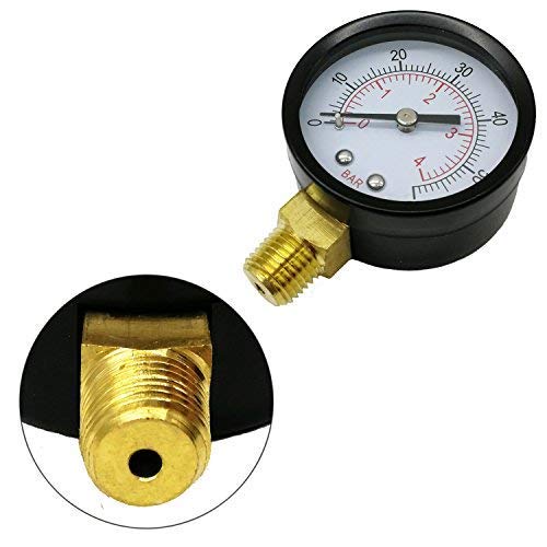 Medidor de Presion de agua Calibrador de presión de piscina 60PSI 1/4"NPT Montaje inferior, rosca de tubería en pulgadas Escala mecánica Manómetro de presión Medidor de presión de agua y gas