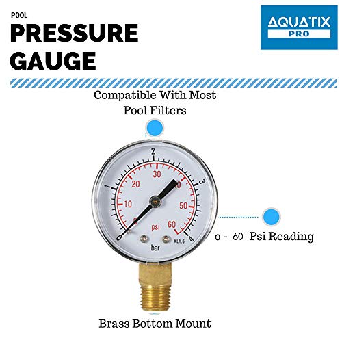 Medidor de Presion de agua Calibrador de presión de piscina 60PSI 1/4"NPT Montaje inferior, rosca de tubería en pulgadas Escala mecánica Manómetro de presión Medidor de presión de agua y gas