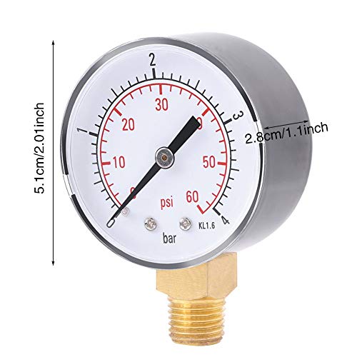 Medidor de Presion de agua Calibrador de presión de piscina 60PSI 1/4"NPT Montaje inferior, rosca de tubería en pulgadas Escala mecánica Manómetro de presión Medidor de presión de agua y gas Medidor de Presion de agua Calibrador de presión de piscina 60PSI 1/4"NPT Montaje inferior, rosca de tubería en pulgadas Escala mecánica Manómetro de presión Medidor de presión de agua y gas
