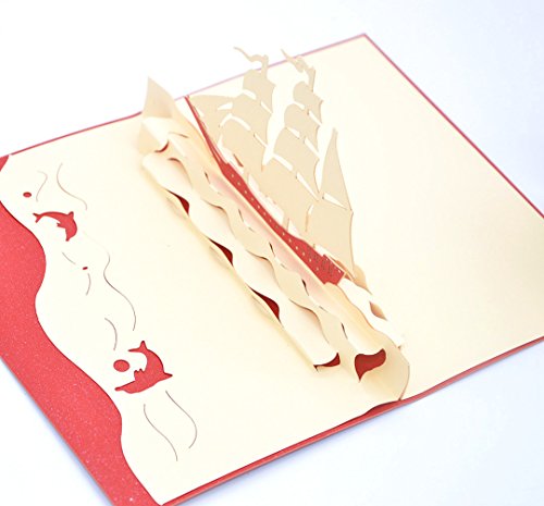 Medigy Tarjetas de felicitación 3D desplegables tarjetas de visita tarjetas en blanco para la mayoría de las ocasiones (delfines juegan en la estela de los barcos)