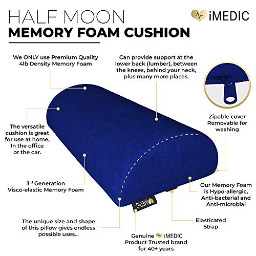 Medipaq - Almohada Viscoelástica Media Luna – Almohada Cervical y de Cuello – Cojín Lumbar y de Baja Espalda – Almohada para Piernas Rodillas y Pies – Sirve Prácticamente para Cualquier Postura