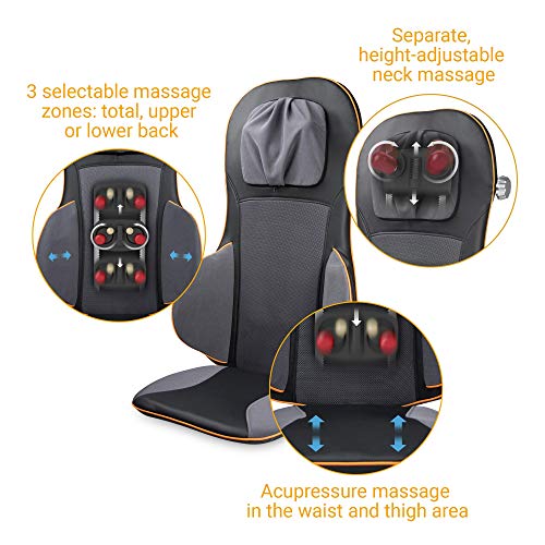 Medisana 88939 MC 825 - Cojín de asiento de masaje con acupresión, masaje de cuello, función calor, 3 intensidades, función luz roja, con mando a distancia para espalda y cuello