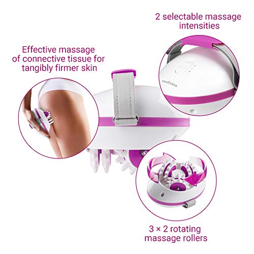 Medisana AC 850 Masajeador para celulitis para una piel más firme, auto-masaje con 6 rodillos de masaje rotativos y 2 intensidades de masaje