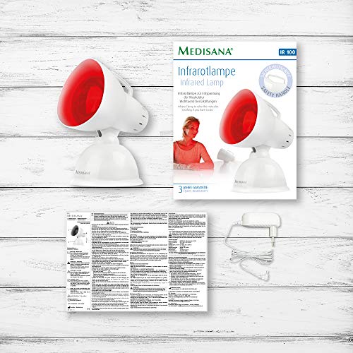 Medisana IR 100 Lámpara de calor infrarrojo de 100 vatios, lámpara de infrarrojos para mejorar el bienestar, radiador de calor para relajar los músculos Medisana IR 100 Lámpara de calor infrarrojo de 100 vatios, lámpara de infrarrojos para mejorar el bienestar, radiador de calor para relajar los músculos