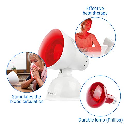 Medisana IR 100 Lámpara de calor infrarrojo de 100 vatios, lámpara de infrarrojos para mejorar el bienestar, radiador de calor para relajar los músculos Medisana IR 100 Lámpara de calor infrarrojo de 100 vatios, lámpara de infrarrojos para mejorar el bienestar, radiador de calor para relajar los músculos