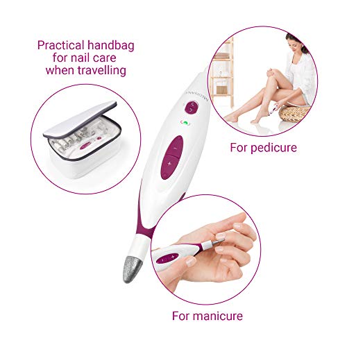Medisana MP 815 - Aparato eléctrico de manicura y pedicura con 7 accesorios para el cuidado de las uñas, cutículas y callo, 2 niveles de velocidad