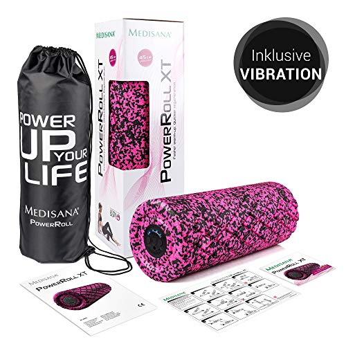 Medisana PowerRoll XT Ultrasoft Rodillo de fascia, de espuma para ejercicios faciales con función de vibración, de masaje para el entrenamiento de la fascia, tensión, 8 intensidades