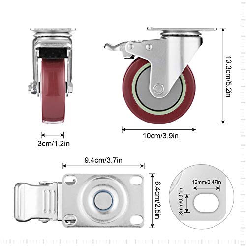 Meditool 4Pcs 100mm Ruedas Pivotantes Ruedas Giratorias para Muebles con Freno (Capacidad de carga máxima 400 KG)