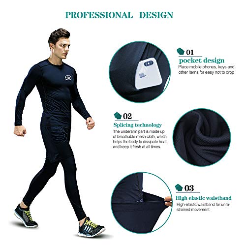 MEETEU Compresión Ropa Deportiva Baselayer Hombre, Secado Rápido Camiseta de Compresion，Gym Pantalones Corto Leggings Short para Running Fitness (Azul, XL)