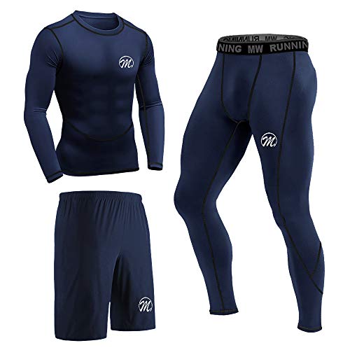 MEETEU Compresión Ropa Deportiva Baselayer Hombre, Secado Rápido Camiseta de Compresion，Gym Pantalones Corto Leggings Short para Running Fitness (Azul, XL)