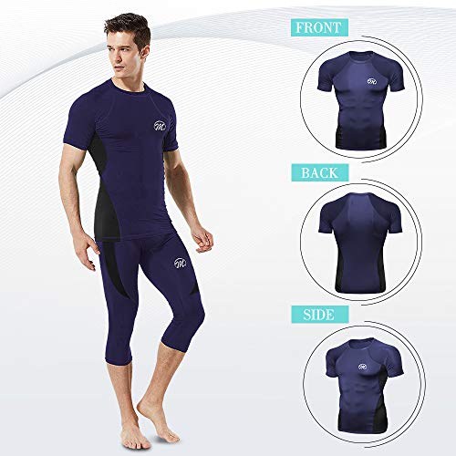 MEETWEE Conjunto Ropa De Compresión Hombre, 3/4 Leggings Manga Corta Camiseta Deportiva Running Pantalones para Fitness Entrenamiento MEETWEE Conjunto Ropa De Compresión Hombre, 3/4 Leggings Manga Corta Camiseta Deportiva Running Pantalones para Fitness Entrenamiento
