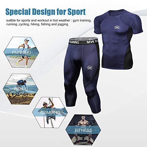 MEETWEE Conjunto Ropa De Compresión Hombre, 3/4 Leggings Manga Corta Camiseta Deportiva Running Pantalones para Fitness Entrenamiento MEETWEE Conjunto Ropa De Compresión Hombre, 3/4 Leggings Manga Corta Camiseta Deportiva Running Pantalones para Fitness Entrenamiento