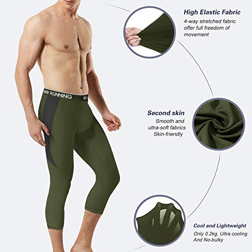 MEETWEE Leggings Hombre, 3/4 Mallas Running Pantalón de Compresión Pantalones Deporte para Fitness Yoga