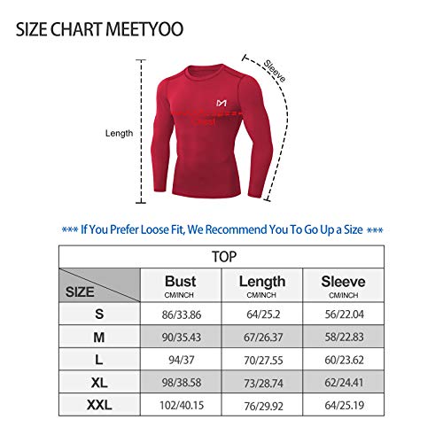 MEETYOO Camiseta Compresion Hombre, Ropa Deportiva Manga Larga Base Layers para Running Gym Ciclismo (Rojo-1, M)