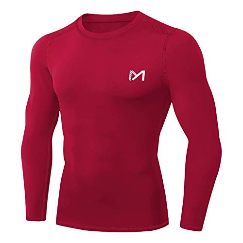 MEETYOO Camiseta Compresion Hombre, Ropa Deportiva Manga Larga Base Layers para Running Gym Ciclismo (Rojo-1, M)