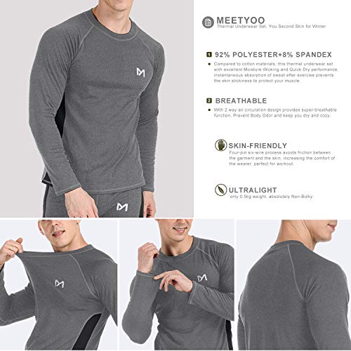 MEETYOO Conjuntos térmicos Hombre, Deportes Ropa Interior térmica Aire Libre Base Layer Thermo Function Ropa Deportiva de Invierno para Running Ciclismo Esquí (Gris, L)