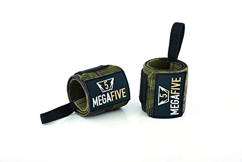 MEGAFIVE Protector de muñeca para musculación y Gimnasia, Gym Straps Deportivas, muñequeras Powerlifting Gimnasio, Crossfit, Fitness, para halterofília (Verde)