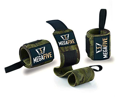 MEGAFIVE Protector de muñeca para musculación y Gimnasia, Gym Straps Deportivas, muñequeras Powerlifting Gimnasio, Crossfit, Fitness, para halterofília (Verde)