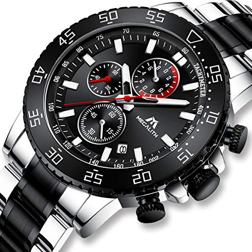 MEGALITH Relojes Hombre Reloj Cronografo Grande Militar Negro Acero Inoxidable Impermeable Relojes de Pulsera Deportivos Analogicos Luminosos Fecha MEGALITH Relojes Hombre Reloj Cronografo Grande Militar Negro Acero Inoxidable Impermeable Relojes de Pulsera Deportivos Analogicos Luminosos Fecha