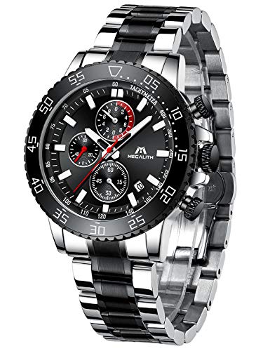 MEGALITH Relojes Hombre Reloj Cronografo Grande Militar Negro Acero Inoxidable Impermeable Relojes de Pulsera Deportivos Analogicos Luminosos Fecha MEGALITH Relojes Hombre Reloj Cronografo Grande Militar Negro Acero Inoxidable Impermeable Relojes de Pulsera Deportivos Analogicos Luminosos Fecha