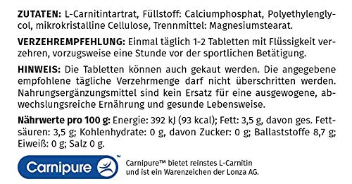 MEGAMAX - L-Carnitin - Suplemento con 500 mg de L-carnitina Carnipure - Liberación de energía en el metabolismo de las grasas - 60 pastillas (95 g)