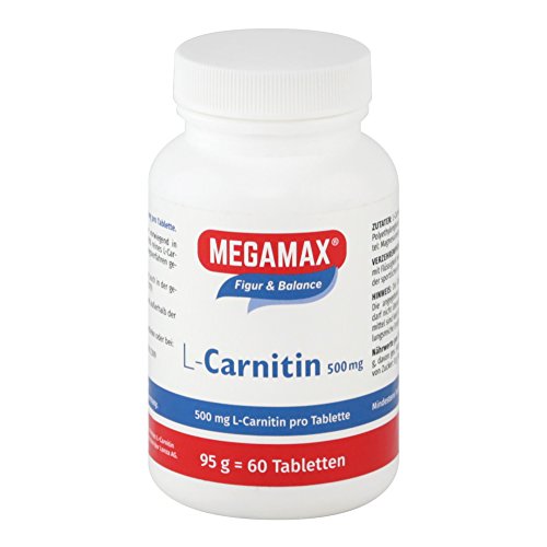 MEGAMAX - L-Carnitin - Suplemento con 500 mg de L-carnitina Carnipure - Liberación de energía en el metabolismo de las grasas - 60 pastillas (95 g)
