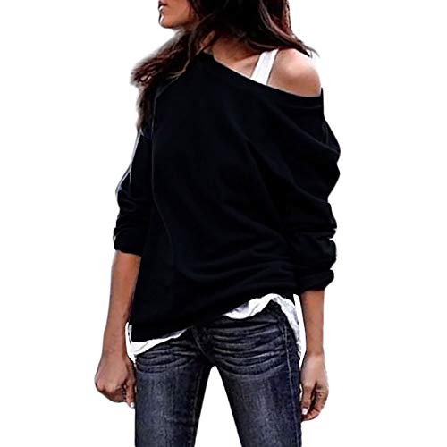 MEIbax Mujer Camiseta Casual Moda de un Solo Hombro Oblicuo de Color sólido Tallas Grandes de Manga Larga Escote en V Sólido Camisas Sudadera Abrigo Tops Blusa Outwear Pullover Sweatshirt Superior