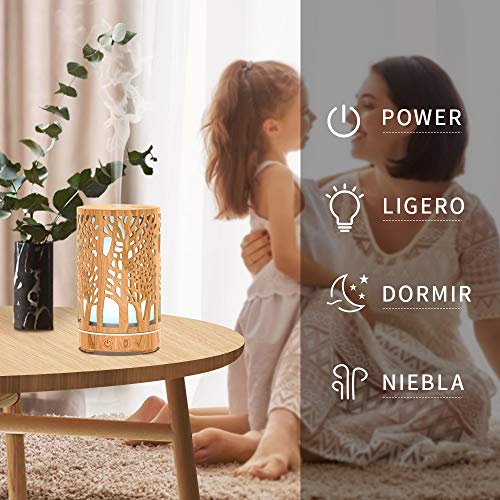 MEIDI difusor de aromas,200ML humidificador bebes,7 Colores led ultrasónico difusor aceites esenciales,Con modo de niebla ajustable nebulizador befresh home ambientador casa,Hogar, Oficina,Yoga