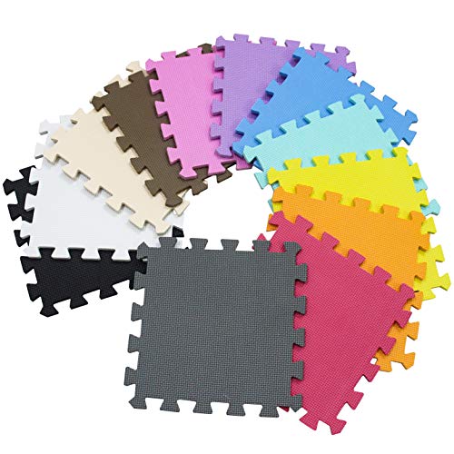 meiqicool 18 Pcs Alfombra Puzzle Infantiles 142x114 cm Blanco Rosa y Azul Goma Espuma Alfombrillas para Puzzles 010307