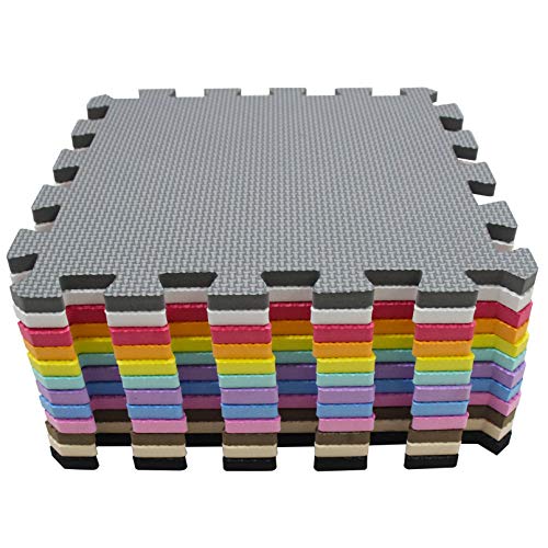 meiqicool 18 Pcs Alfombra Puzzle Infantiles 142x114 cm Blanco Rosa y Azul Goma Espuma Alfombrillas para Puzzles 010307