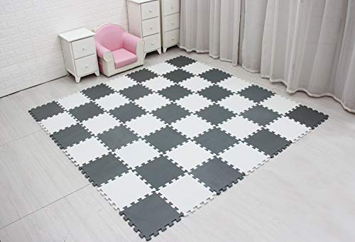 meiqicool Alfombrillas para Puzzles | Alfombra Puzzle para Niños Bebe Infantil Suelo de Goma EVA Suave 142 x 114 cm 18 Piezas Blanco Gris 0112