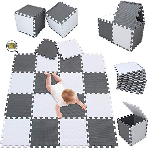 meiqicool Alfombrillas para Puzzles | Alfombra Puzzle para Niños Bebe Infantil Suelo de Goma EVA Suave 142 x 114 cm 18 Piezas Blanco Gris 0112