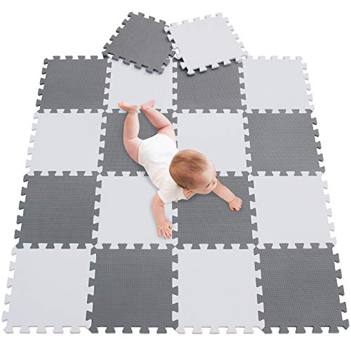 meiqicool Alfombrillas para Puzzles | Alfombra Puzzle para Niños Bebe Infantil Suelo de Goma EVA Suave 142 x 114 cm 18 Piezas Blanco Gris 0112