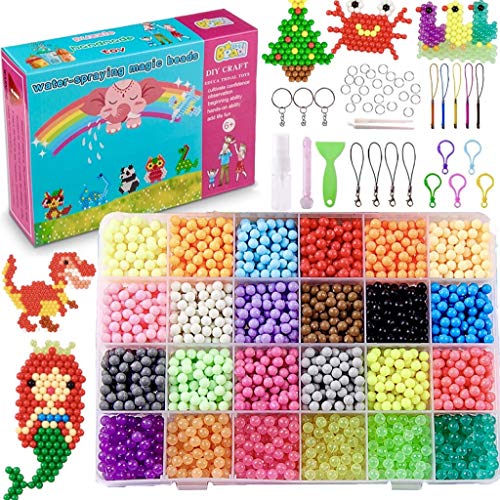 MEIRUIER 4000pcs Regalo Chico Chica Niños DIY Educativos Artesanía Craft Kits Abalorios Cuentas de Agua 4000 Perlas Kit Abalorios 24 Colors(6 Jewel)