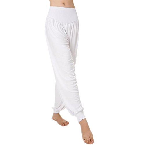 MEISHINE® Mujer Pantalones de Yoga Algodón Modal Harem Pantalón Polainas por Danza, Yoga, Ganduleado, Fitness - Muy Suave (Size L, Blanco)