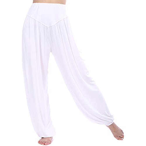 MEISHINE® Mujer Pantalones de Yoga Algodón Modal Harem Pantalón Polainas por Danza, Yoga, Ganduleado, Fitness - Muy Suave (Size M, Blanco)