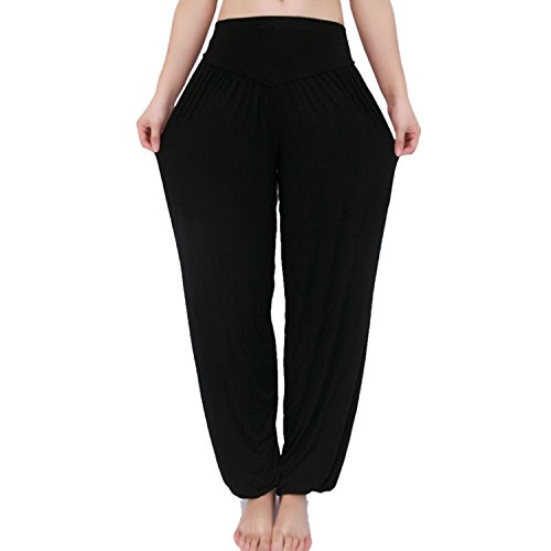 MEISHINE® Mujer Pantalones de Yoga Algodón Modal Harem Pantalón Polainas por Danza, Yoga, Ganduleado, Fitness - Muy Suave (Size XXL, Negro)