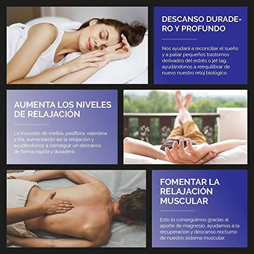 Melatonina + Magnesio + Melisa + Pasiflora + Valeriana + Tila | Combinación 100% natural para dormir mejor | Mejora tu descanso y estado de ánimo | Dulces sueños NAVIT PLUS | Fab Esp | VEGANO.