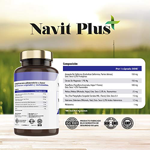 Melatonina + Magnesio + Melisa + Pasiflora + Valeriana + Tila | Combinación 100% natural para dormir mejor | Mejora tu descanso y estado de ánimo | Dulces sueños NAVIT PLUS | Fab Esp | VEGANO. Melatonina + Magnesio + Melisa + Pasiflora + Valeriana + Tila | Combinación 100% natural para dormir mejor | Mejora tu descanso y estado de ánimo | Dulces sueños NAVIT PLUS | Fab Esp | VEGANO.