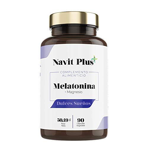 Melatonina + Magnesio + Melisa + Pasiflora + Valeriana + Tila | Combinación 100% natural para dormir mejor | Mejora tu descanso y estado de ánimo | Dulces sueños NAVIT PLUS | Fab Esp | VEGANO.