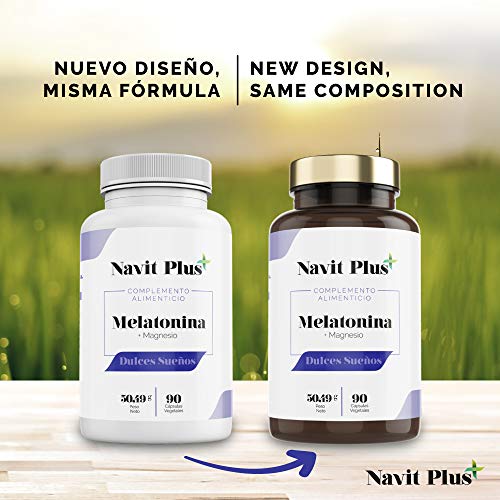 Melatonina + Magnesio + Melisa + Pasiflora + Valeriana + Tila | Combinación 100% natural para dormir mejor | Mejora tu descanso y estado de ánimo | Dulces sueños NAVIT PLUS | Fab Esp | VEGANO.