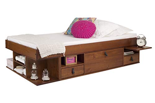 Memomad Cama Funcional Bali 90x190 cm - Estructura con Mucho Espacio de almacenaje y cajones, Ideal para dormitorios pequeños - Cama de Madera Maciza de Pino - Precio Incl. somier de Madera