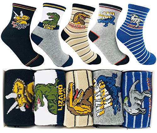 Memoryee Calcetines de dinosaurios de dibujos animados de moda para niños 4-16 años de edad, el mejor regalo de algodón para niños Sport Crew Sock Set de 10 paquetes