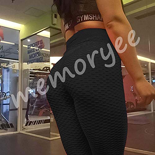 Memoryee Panal arrugado para nalgas de las mujeres leggings Levante los pantalones de yoga de cintura alta Elegante con gimnasio de control de la barriga/Grey/XL